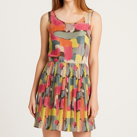 Black Rainn Dress Abstract Watercolor Pleated Boho Artsy Resort Summer Medium - Picture 10 of 10